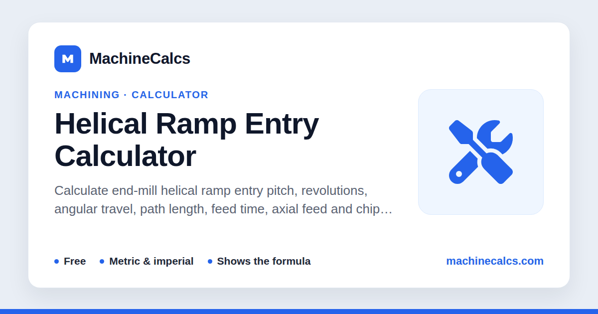Helicoil Ramping Helical Ramp Entry Calculator - End Mill | MachineCalcs