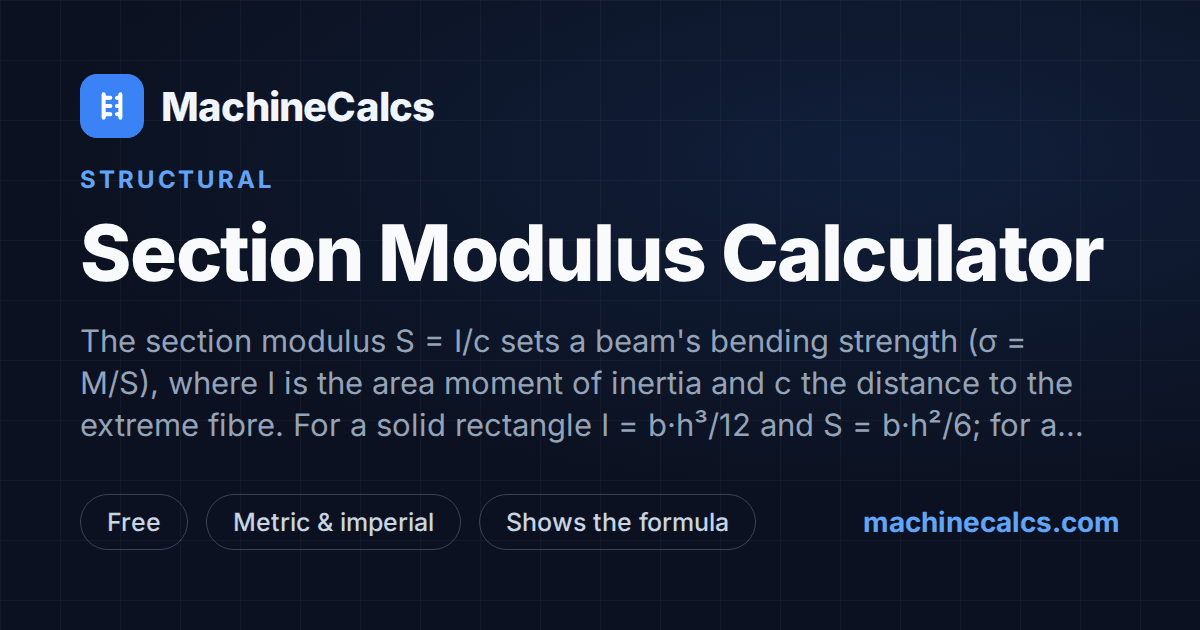 Section Modulus Calculator — I, S, Area & c | MachineCalcs
